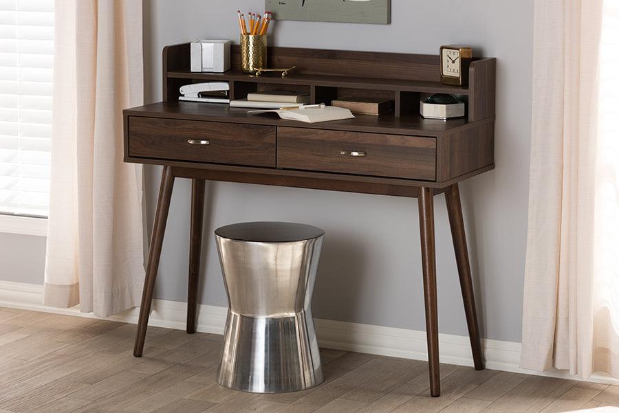 Wholesale Interiors Desks - Disa Mid-Century Modern Walnut Brown Finished 2-Drawer Desk