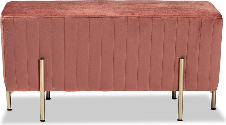 Wholesale Interiors Benches - Helaine Contemporary Glam and Luxe Blush Pink Fabric and Gold Metal Bench Ottoman
