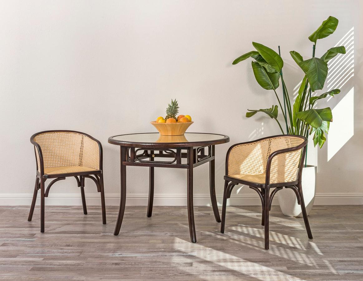 Euro Style Dining Chairs - Elsy Armchair in Walnut with Natural Rattan Seat