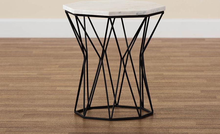 Wholesale Interiors Side & End Tables - Venedict Modern and Contemporary Black Metal End Table with Marble Tabletop