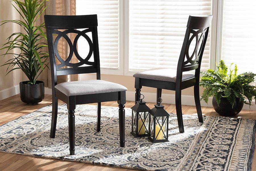Wholesale Interiors Dining Chairs - Lucie Grey Fabric Upholstered and Espresso Brown Finished Wood 2-Piece Dining Chair Set