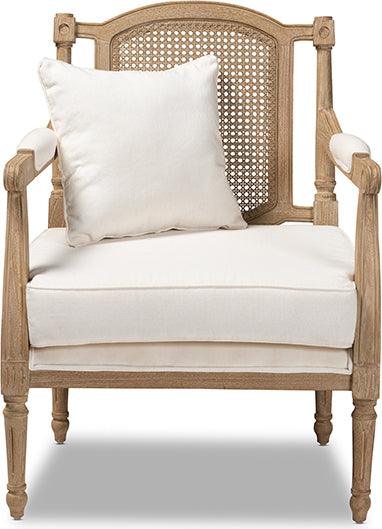 Wholesale Interiors Accent Chairs - Clemence French Provincial Ivory Fabric Upholstered Whitewashed Wood Armchair