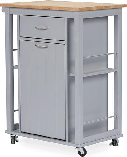 Wholesale Interiors Bar Units & Wine Cabinets - Yonkers Contemporary Light Grey Kitchen Cart with Wood Top Light Grey
