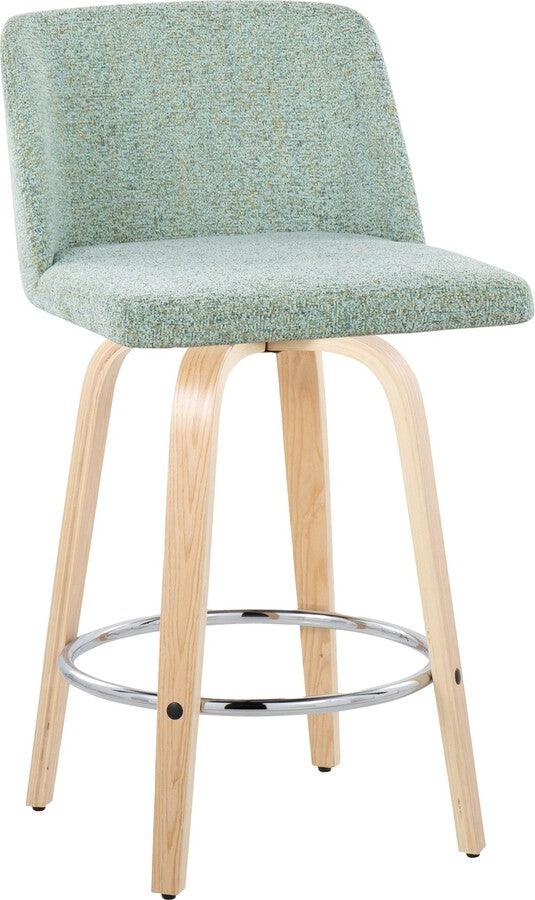 Lumisource Barstools - Toriano 26" Fixed Height Counter Stool With Swivel In Natural Wood & Light Green (Set of 2)