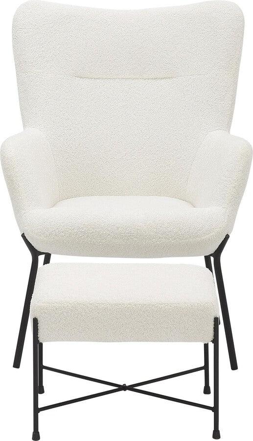 Lumisource Accent Chairs - Izzy Industrial Lounge Chair & Ottoman Set In Black Metal & White Sherpa Fabric