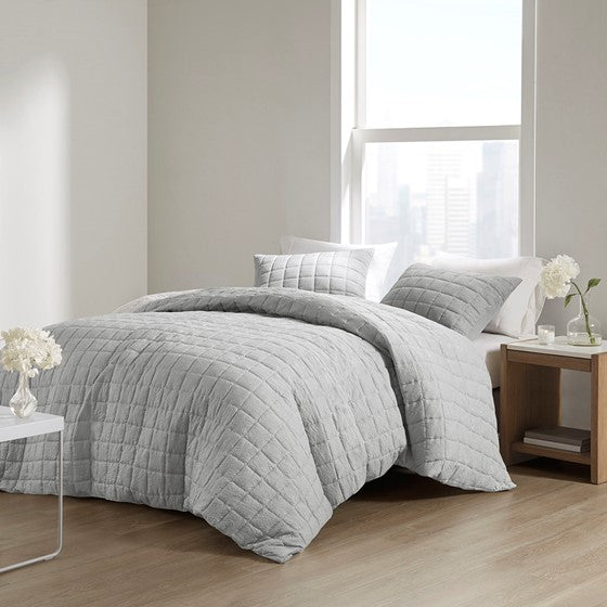 Olliix.com Duvet & Duvet Sets - 3 Piece Quilt Top Duvet Cover Mini Set Grey Cal King