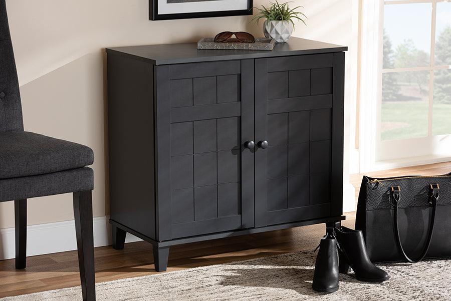 Wholesale Interiors Shoe Storage - Glidden Modern and Contemporary Dark Grey Finished 4-Shelf Wood Shoe Storage Cabinet