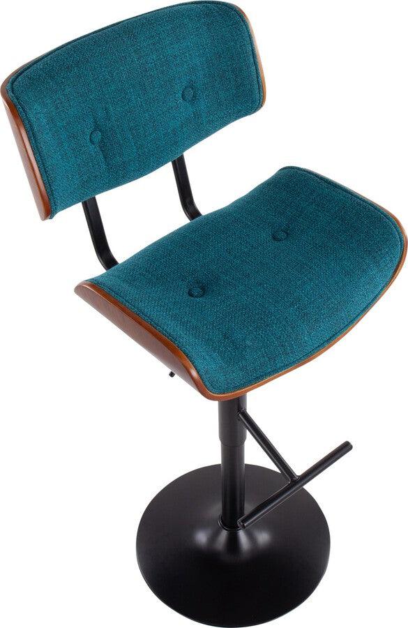 Lumisource Barstools - Lombardi Mid-Century Modern Barstool in Black Metal and Teal Noise Fabric with Walnut Wood Accent