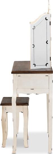 Wholesale Interiors Bedroom Vanity - Levron Two-Tone Walnut Brown and Antique White Finished Wood 2-Piece Vanity Set
