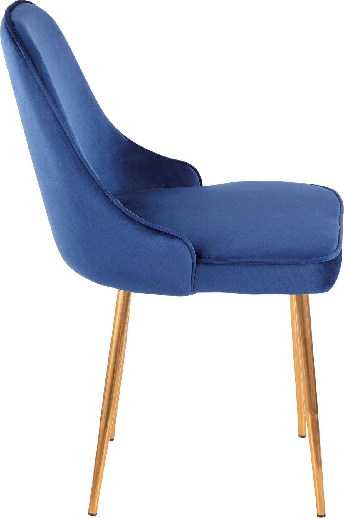 Lumisource Dining Chairs - Marcel Contemporary Dining Chair with Gold Frame and Blue Velvet Fabric (Set of 2)