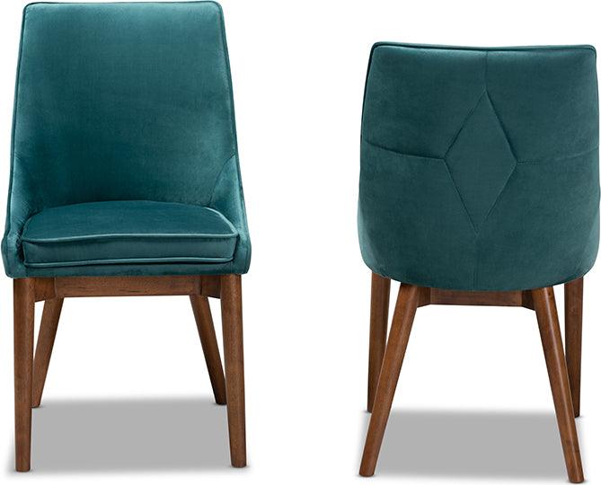 Wholesale Interiors Dining Chairs - Gilmore Contemporary Teal Velvet Brown Finished Wood 2-Piece Dining Chair Set