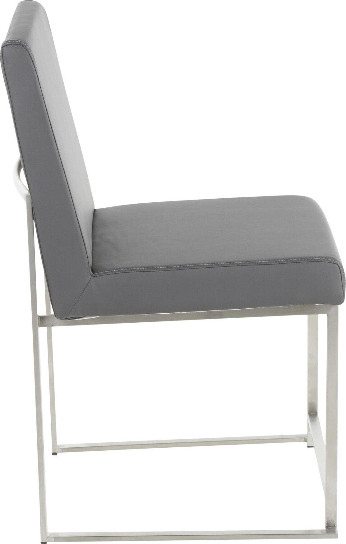 Lumisource Dining Chairs - High Back Fuji Contemporary Dining Chair in Stainless Steel and Grey Faux Leather (Set of 2)