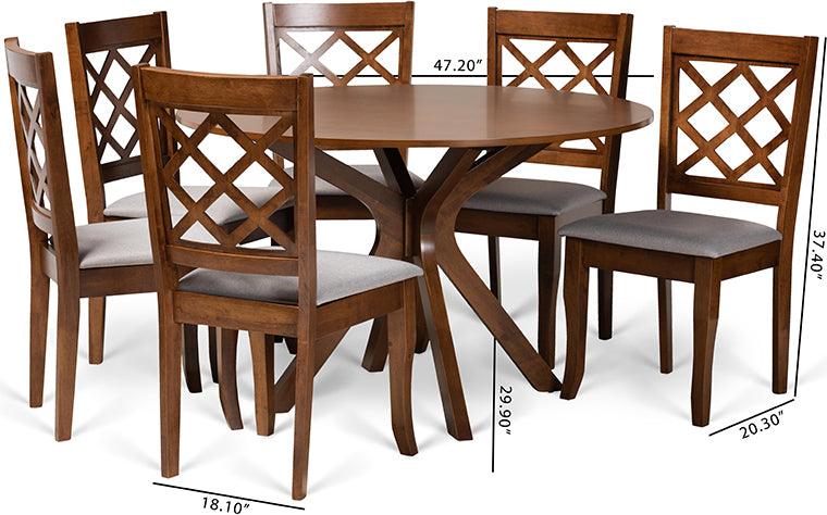 Wholesale Interiors Dining Sets - Jana Grey Fabric Upholstered and Walnut Brown Finished Wood 7-Piece Dining Set