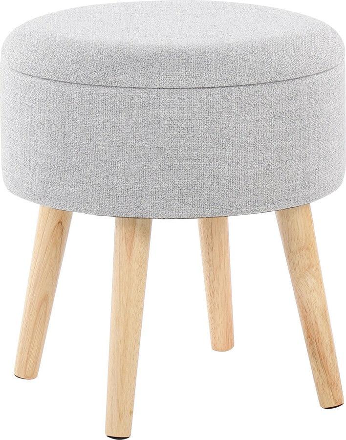 Lumisource Ottomans & Stools - Tray Contemporary Storage Ottoman With Matching Stool In Light Grey Fabric & Natural Wood Legs