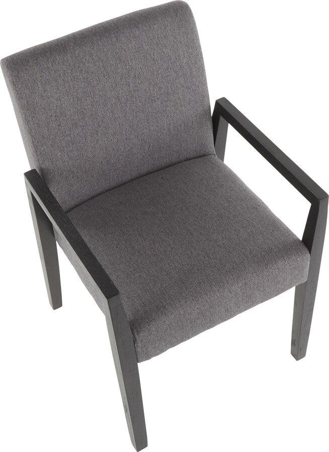 Lumisource Dining Chairs - Carmen Contemporary Arm Chair in Black Wood and Grey Fabric - Set of 2
