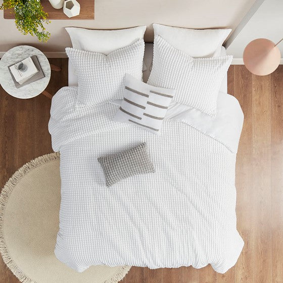 Olliix.com Comforters & Blankets - 5 Piece Plush Clip Jacquard Comforter Set White Full/Queen