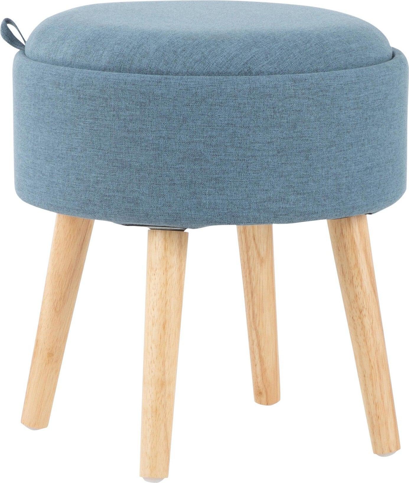 Lumisource Ottomans & Stools - Tray Contemporary Stool Natural Wood & Blue Fabric