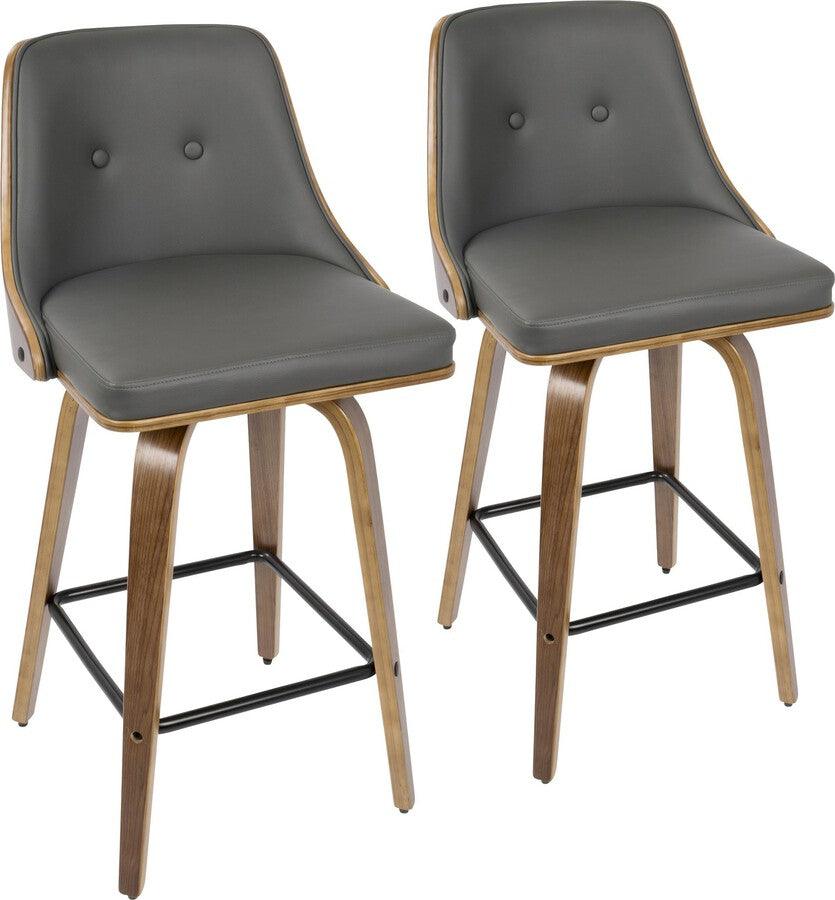 Lumisource Barstools - Gianna 26" Counter Stool In Walnut With Grey Faux Leather (Set of 2)