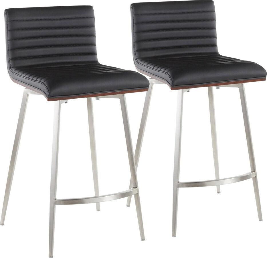 Lumisource Barstools - Mason Swivel Counter Stool in Stainless Steel, Walnut Wood, and Black-Set of 2