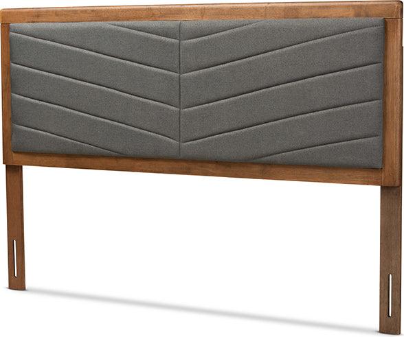 Wholesale Interiors Headboards - Iden Dark Grey Fabric Upholstered and Walnut Brown Finished Wood Full Size Headboard