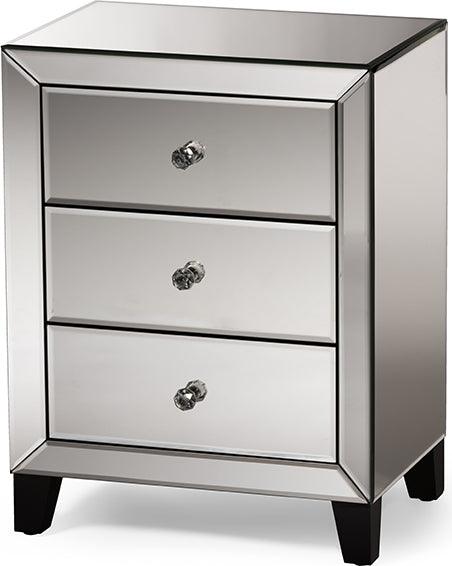 Wholesale Interiors Nightstands & Side Tables - Chevron Nightstand Silver Mirrored
