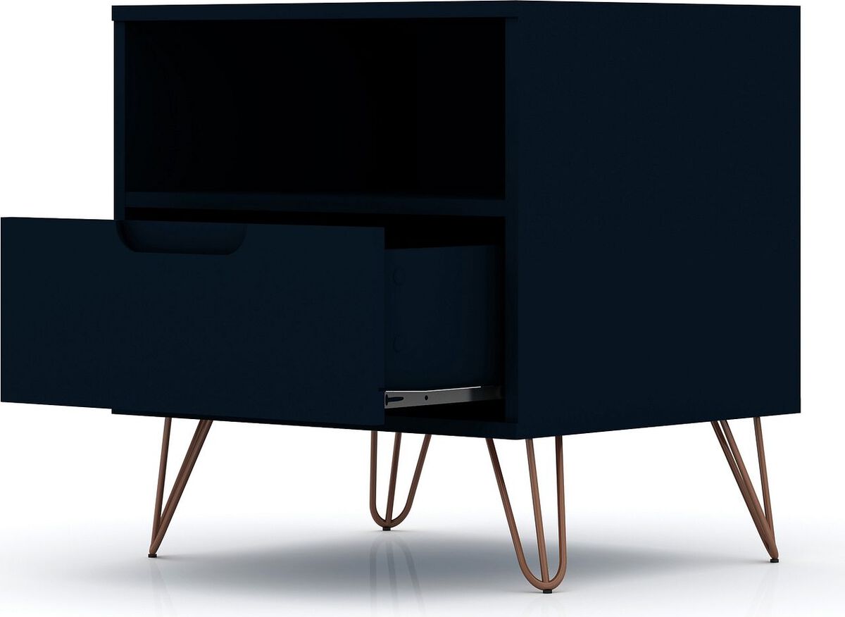 Manhattan Comfort Nightstands & Side Tables - Rockefeller 1-Drawer Midnight Blue Nightstand (Set of 2)