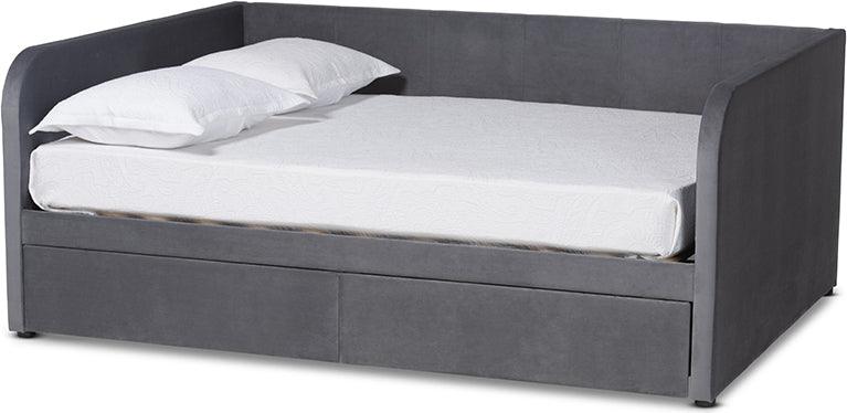 Wholesale Interiors Daybeds - Basanti Grey Velvet Fabric Upholstered Full Size 2-Drawer Daybed