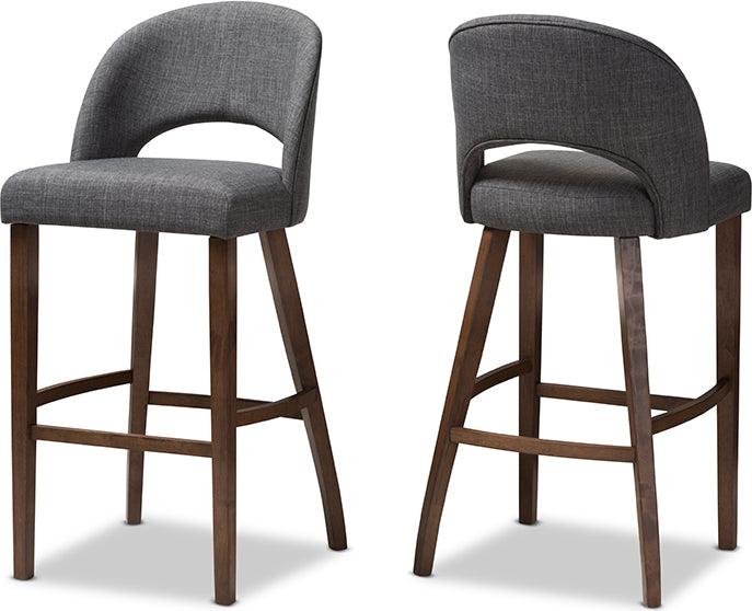Wholesale Interiors Barstools - Melrose Upholstered Walnut Finished Wood Bar Stool Dark Grey (Set of 2)
