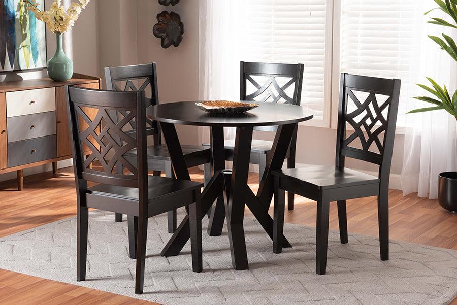 Wholesale Interiors Dining Sets - Kaila Modern and Contemporary Dark Brown Finished Wood 5-Piece Dining Set
