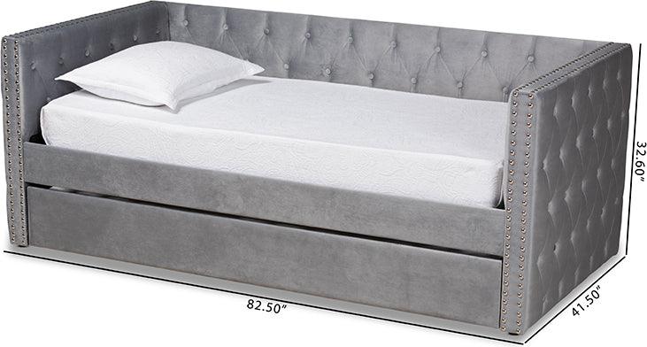 Wholesale Interiors Daybeds - Larkin Grey Velvet Fabric Upholstered Twin Size Daybed with Trundle