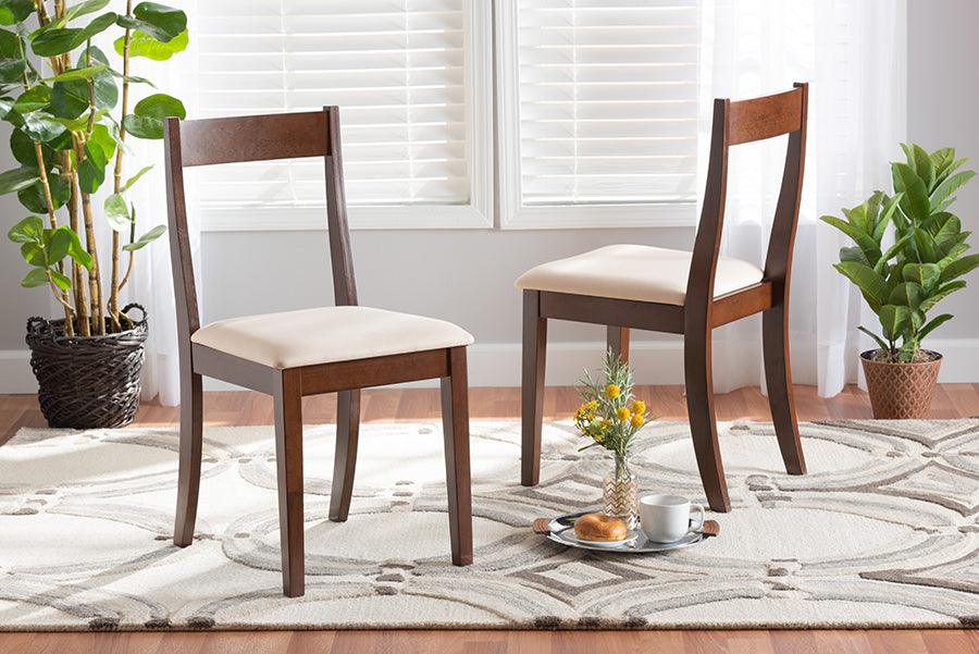 Wholesale Interiors Dining Chairs - Carola Mid-Century Modern Cream Fabric And Brown Finished Wood 2-Piece Dining Chair Set