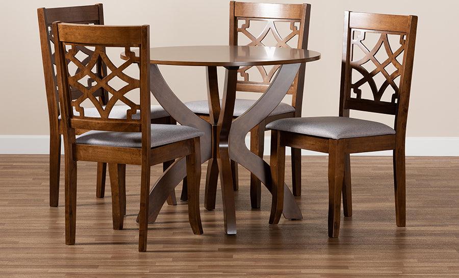 Wholesale Interiors Dining Sets - Sandra Grey Fabric Upholstered and Walnut Brown Finished Wood 5-Piece Dining Set