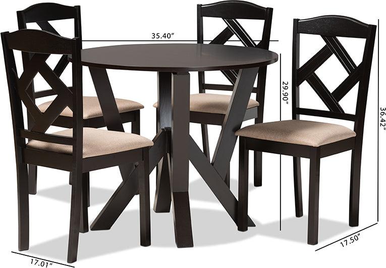 Wholesale Interiors Dining Sets - Riona Sand Fabric Upholstered and Dark Brown Finished Wood 5-Piece Dining Set