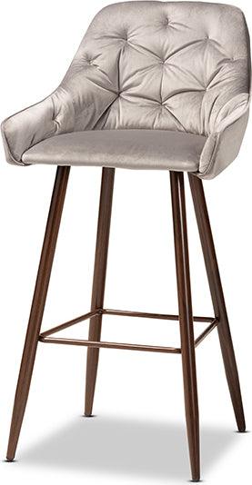 Wholesale Interiors Barstools - Catherine Modern and Grey Velvet Fabric Upholstered and Walnut Finished 4-Piece Bar Stool Set