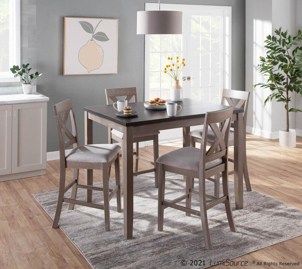 Lumisource Dining Sets - Harper 5-Piece Contemporary Counter Set in Grey and Espresso Wood with Grey Fabric