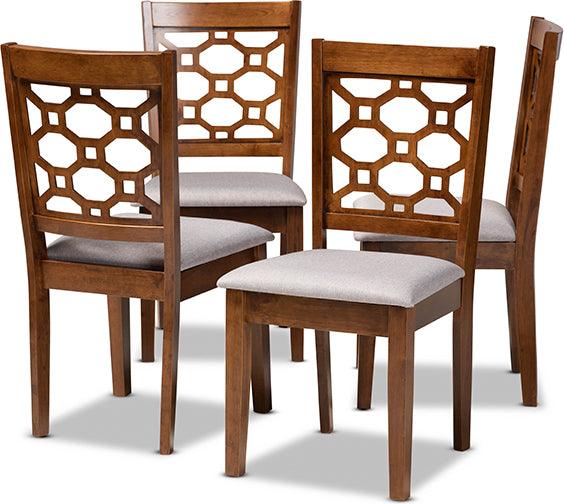 Wholesale Interiors Dining Chairs - Peter Grey Fabric Upholstered and Walnut Brown Finished Wood 4-Piece Dining Chair Set