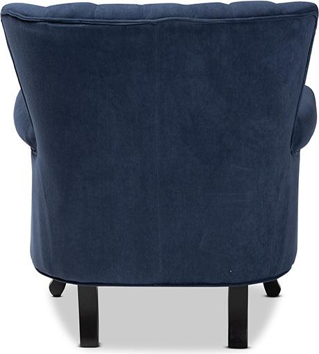 Wholesale Interiors Accent Chairs - Relena Navy Blue Velvet Fabric Upholstered and Dark Brown Finished Wood Armchair