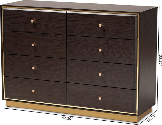 Wholesale Interiors Dressers - Cormac Modern and Contemporary Espresso Brown Wood and Gold Metal 8-Drawer Dresser