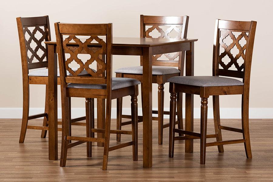 Wholesale Interiors Dining Sets - Ramiro Grey Fabric Upholstered and Walnut Brown Finished Wood 5-Piece Pub Set