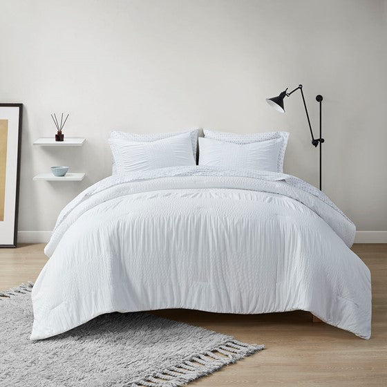 Olliix.com Comforters & Blankets - 7 Piece Comforter Set with Bed Sheets White Queen