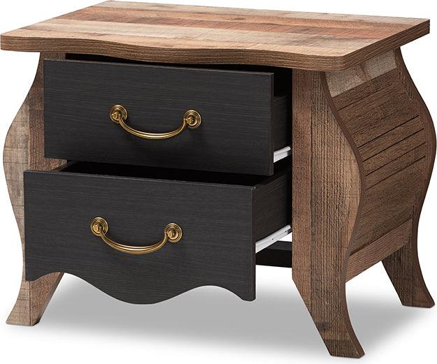 Wholesale Interiors Nightstands & Side Tables - Romilly Country Cottage Farmhouse Black And Oak-Finished Wood 2-Drawer Nightstand