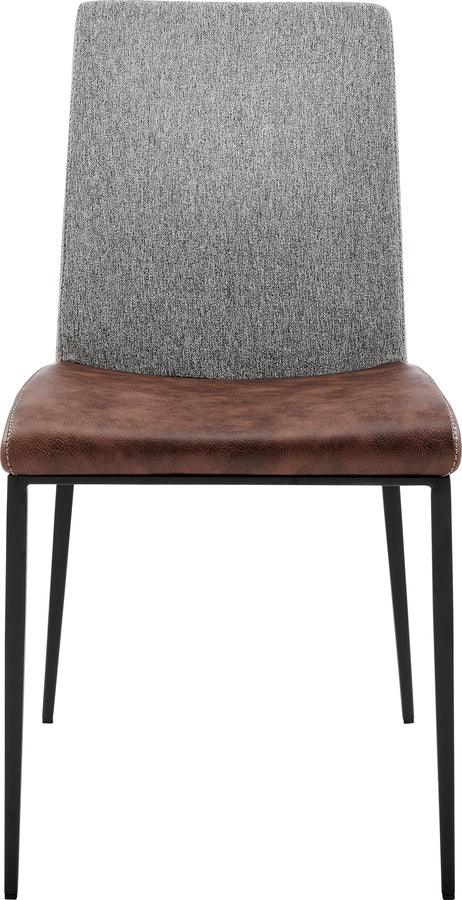 Euro Style Dining Chairs - Rasmus Side Chair with Light Brown Leatherette and Gray Fabric with Matte Black Legs - Set of 2