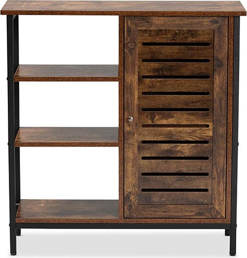 Wholesale Interiors Shoe Storage - Wayland Contemporary Rustic Brown Wood and Black Metal 1-Door Shoe Storage Cabinet
