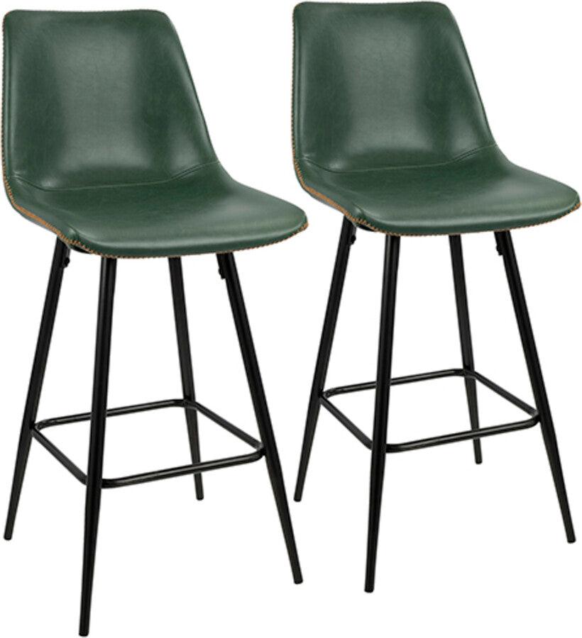 Lumisource Barstools - Durango 26" Contemporary Counter Stool in Black with Green Vintage Faux Leather - Set of 2