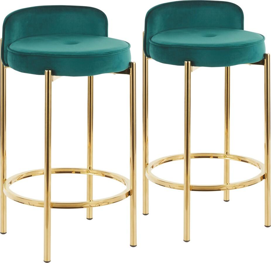 Lumisource Barstools - Chloe Contemporary Counter Stool in Gold Metal and Green Velvet - Set of 2