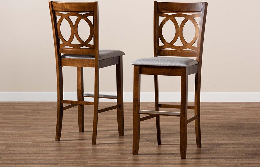 Wholesale Interiors Barstools - Carson Modern and Contemporary Grey Fabric Upholstered and Walnut Brown Finished Wood