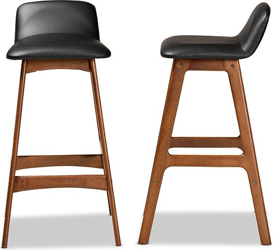 Wholesale Interiors Barstools - Darrin Black Faux Leather Upholstered and Walnut Brown Finished Wood 2-Piece Bar Stool Set