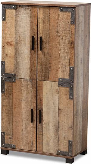 Wholesale Interiors Shoe Storage - Cyrille Modern and Contemporary Farmhouse Rustic Finished Wood 4-Door Shoe Cabinet