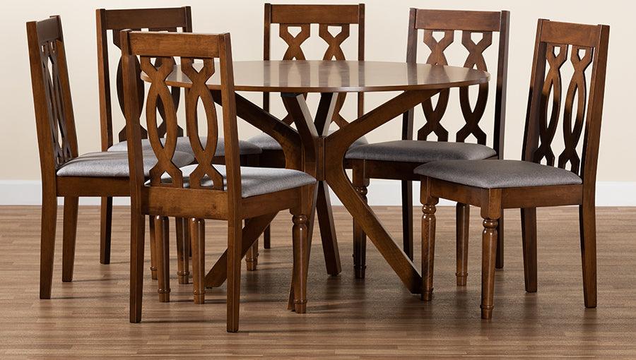 Wholesale Interiors Dining Sets - Callie Grey Fabric Upholstered and Walnut Brown Finished Wood 7-Piece Dining Set