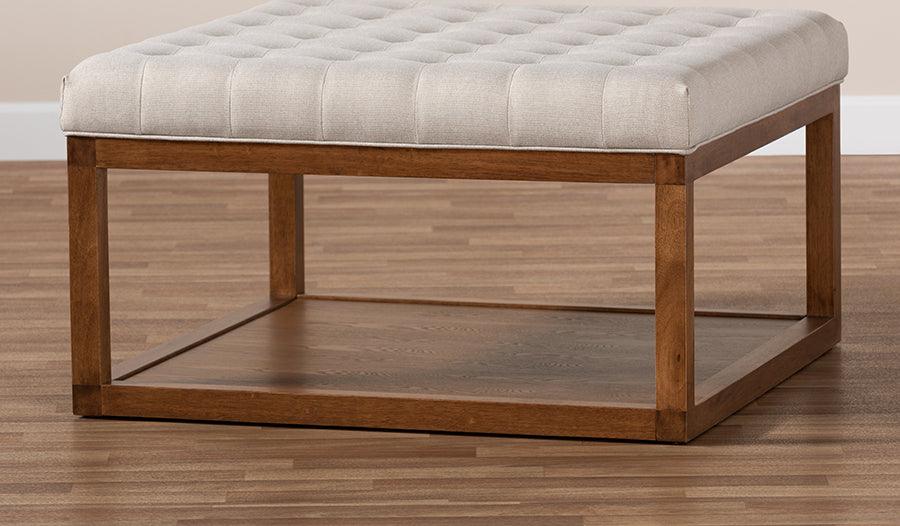 Wholesale Interiors Ottomans & Stools - Alvere Modern and Contemporary Beige Fabric Walnut Cocktail Ottoman
